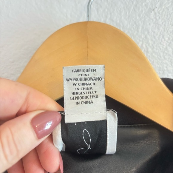 Joie Mixed Media Moto Jacket XS – Black Faux Leather & Knit Hooded Biker Style - Picture 4 of 8